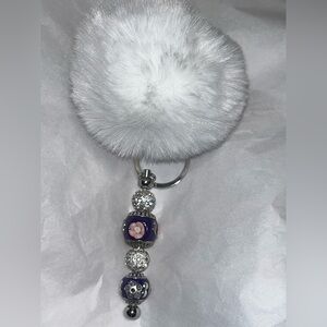 Hand Crafted Purple Pom Pom Beaded Bag Charm